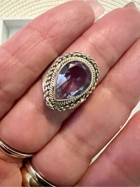 Vintage Sterling Silver Teardrop Ring with Light Purple Stone